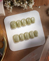 Ripples - Twinkle Reservoir press-on nails in extra short coffin shape — Premium Silver-Grey Cat Eye, French Metal Outlines.