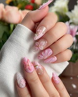 Romantic Garden press-on nails — Delicate Pink Tone, 3D Flowers & Star. handmade nail art by Joyee Nails