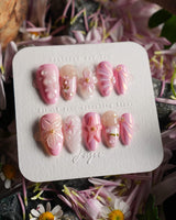 Romantic Garden press-on nails — Delicate Pink Tone, 3D Flowers & Star. handmade nail art by Joyee Nails