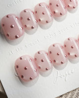 Rose Bead pink metallic dot nails with jewelry-like ball bead texture