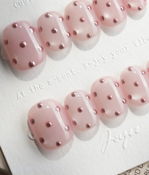 Rose Bead pink metallic dot nails with jewelry-like ball bead texture