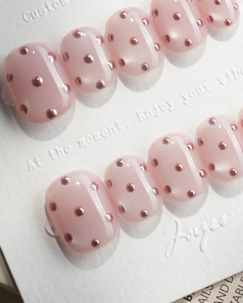 Rose Bead pink metallic dot nails with jewelry-like ball bead texture