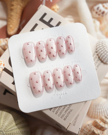 Rose Bead short coffin nails with tactile rose metallic dot texture