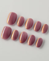 Rose Brew press-on nails in extra short oval shape — Maroon cat eye nails