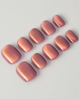 Rose Brew press-on nails in extra short squoval shape — Maroon cat eye nails