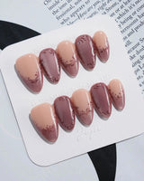 Rose Edge press-on nails with glossy rose chrome tips and dimensional baroque accents