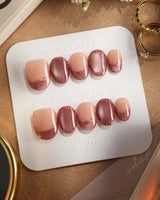 Rose Edge press-on nails with pink rose chrome tips and sculpted baroque gel accents