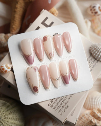 Rose - Théâtre Noir Medium Stiletto press on nails, handmade custom nails by Joyeenails