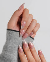 Rosy Glow elegant short almond nail set with soft rose cat-eye glow