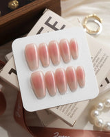 Rosy Glow Medium Coffin press on nails, handmade custom nails by Joyeenails