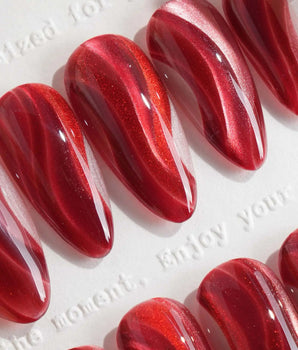 Rosy Ribbons press-on nails — Fiery Red & Deep