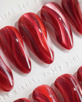 Rosy Ribbons press-on nails — Fiery Red & Deep