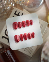 Rosy Ribbons nails in extra short oval — Fiery Red & Deep