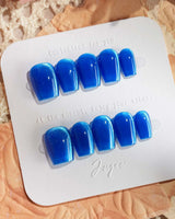 Royal Blue press-on nails in extra short coffin shape — Deep Starry Blue, Cat Eye Glossy Effect.