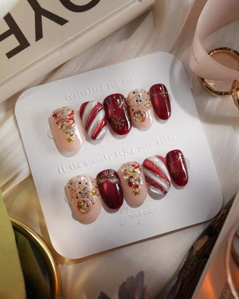 Ruby Night nails — Glitzy Red & Gold by Joyee Nails