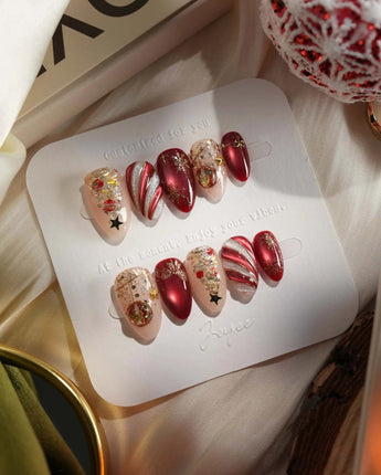Ruby Night nails — Glitzy Red & Gold by Joyee Nails