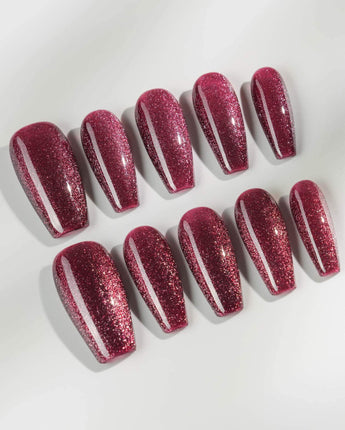 Ruby Red Cat-eye in medium coffin shape with ruby shimmer and glossy cat-eye effect