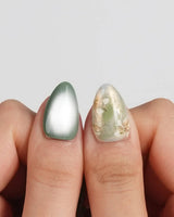 Sage Season nails in extra short almond — Vintage Oil Painting Green,
