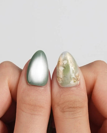 Sage Season nails in extra short almond — Vintage Oil Painting Green,