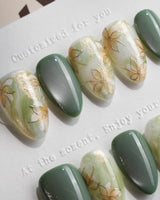 Sage Season nails in extra short almond — Vintage Oil Painting Green,