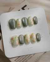 Sage Season nails in extra short coffin — Vintage Oil Painting Green,