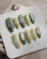 Sage Season nails — Vintage Oil Painting Green, by Joyee Nails