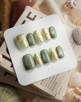 Sage Season Short Square press on nails, handmade custom nails by Joyeenails