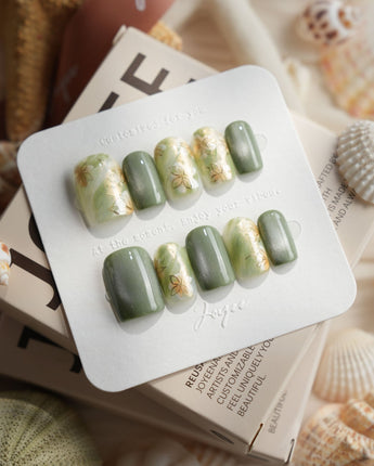 Sage Season Short Square press on nails, handmade custom nails by Joyeenails