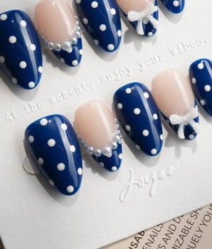 Sailor Dot Extra Short Almond press on nails, handmade custom nails by Joyeenails