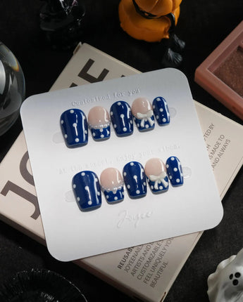 Sailor Dot handmade press-on nails in extra short coffin shape by Joyee Nails