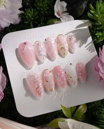 Sakura-Cipher nails — Sweet Cherry Blossom Pink, by Joyee Nails