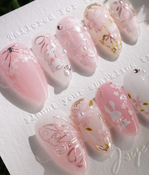 Sakura-Cipher press-on nails — Sweet Cherry Blossom Pink,