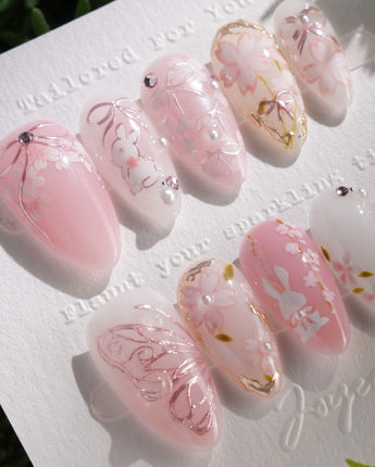 Sakura-Cipher press-on nails — Sweet Cherry Blossom Pink,