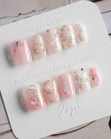 Sakura-Cipher nails in extra short coffin — Sweet Cherry Blossom Pink,