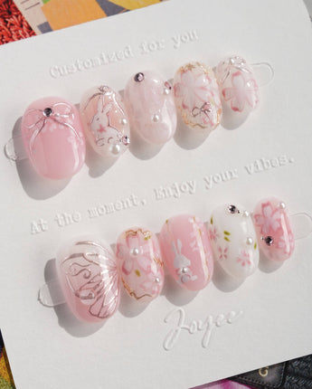 Sakura-Cipher nails in extra short oval — Sweet Cherry Blossom Pink,