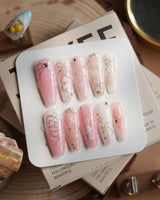 Sakura-Cipher nails in long coffin — Sweet Cherry Blossom Pink,