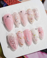 Sakura-Cipher nails in medium almond — Sweet Cherry Blossom Pink,