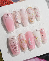 Sakura-Cipher nails in medium coffin — Sweet Cherry Blossom Pink,