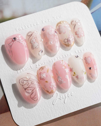 Sakura-Cipher nails in medium oval — Sweet Cherry Blossom Pink,