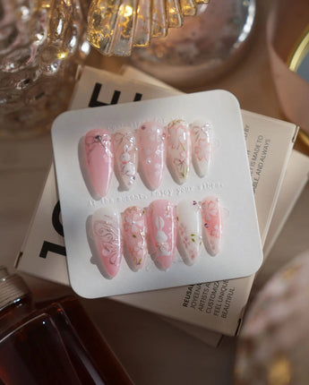 Sakura-Cipher nails in medium stiletto — Sweet Cherry Blossom Pink,