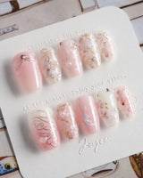 Sakura-Cipher nails in short coffin — Sweet Cherry Blossom Pink,