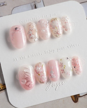 Sakura-Cipher nails in short oval — Sweet Cherry Blossom Pink,