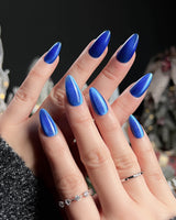 Royal Blue handmade press-on nails featuring Deep Starry Blue, Cat Eye Glossy Effect.