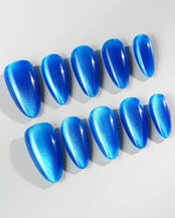 Royal Blue press-on nail set — Deep Starry Blue, Cat Eye Glossy Effect. design, hand-painted with real gel polish