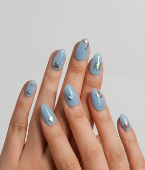 Sea Chrome Extra Short Almond press on nails, handmade custom nails by Joyeenails