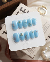 Sea Chrome Short Oval press on nails, handmade custom nails by Joyeenails
