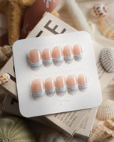 Sea Salt extra short oval press-ons with cool blue French manicure