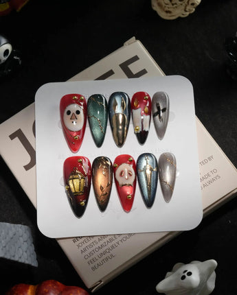 Séance handmade press-on nails in medium stiletto shape by Joyee Nails