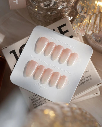 Sheer Stardust nails in extra short almond — Icy Nude Ombre Gradient,