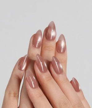 Sheer Look Team #1 press-on nail set — nude cat eye design, hand-painted with real gel polish